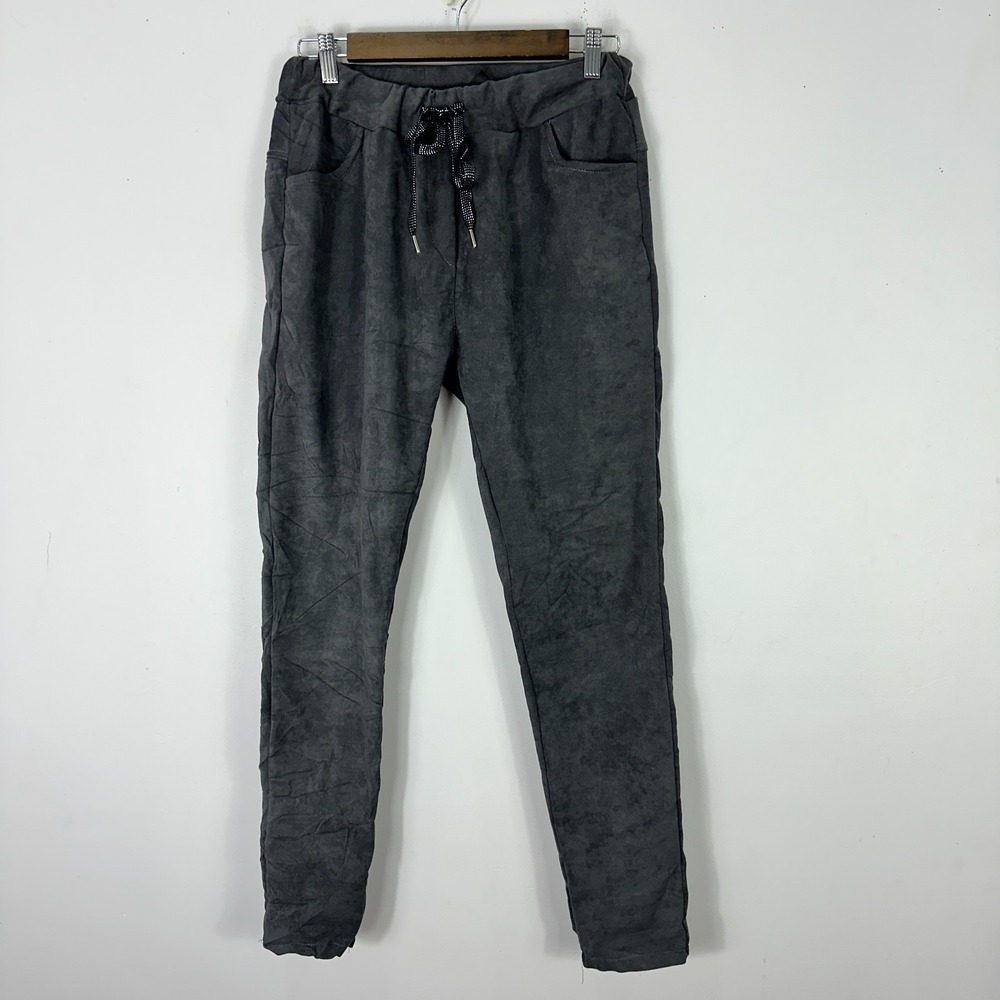 Venti6 Pants S Gray Faux Suede Joggers Italy Quiet Luxury Minimalist Luxe Basic